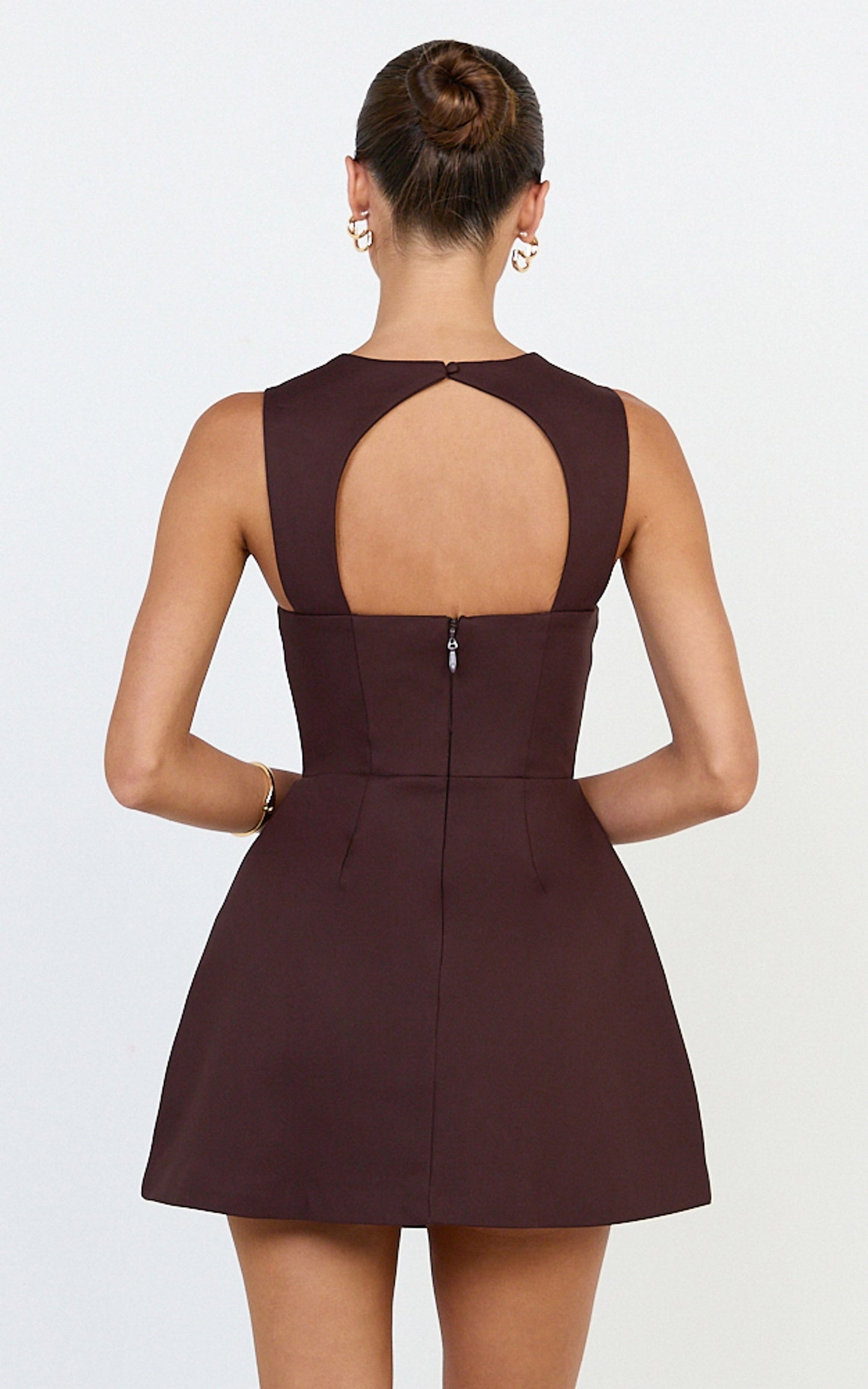 Garrett Mini Dress - Square Neck Fit And Flare Dress in Dark Chocolate