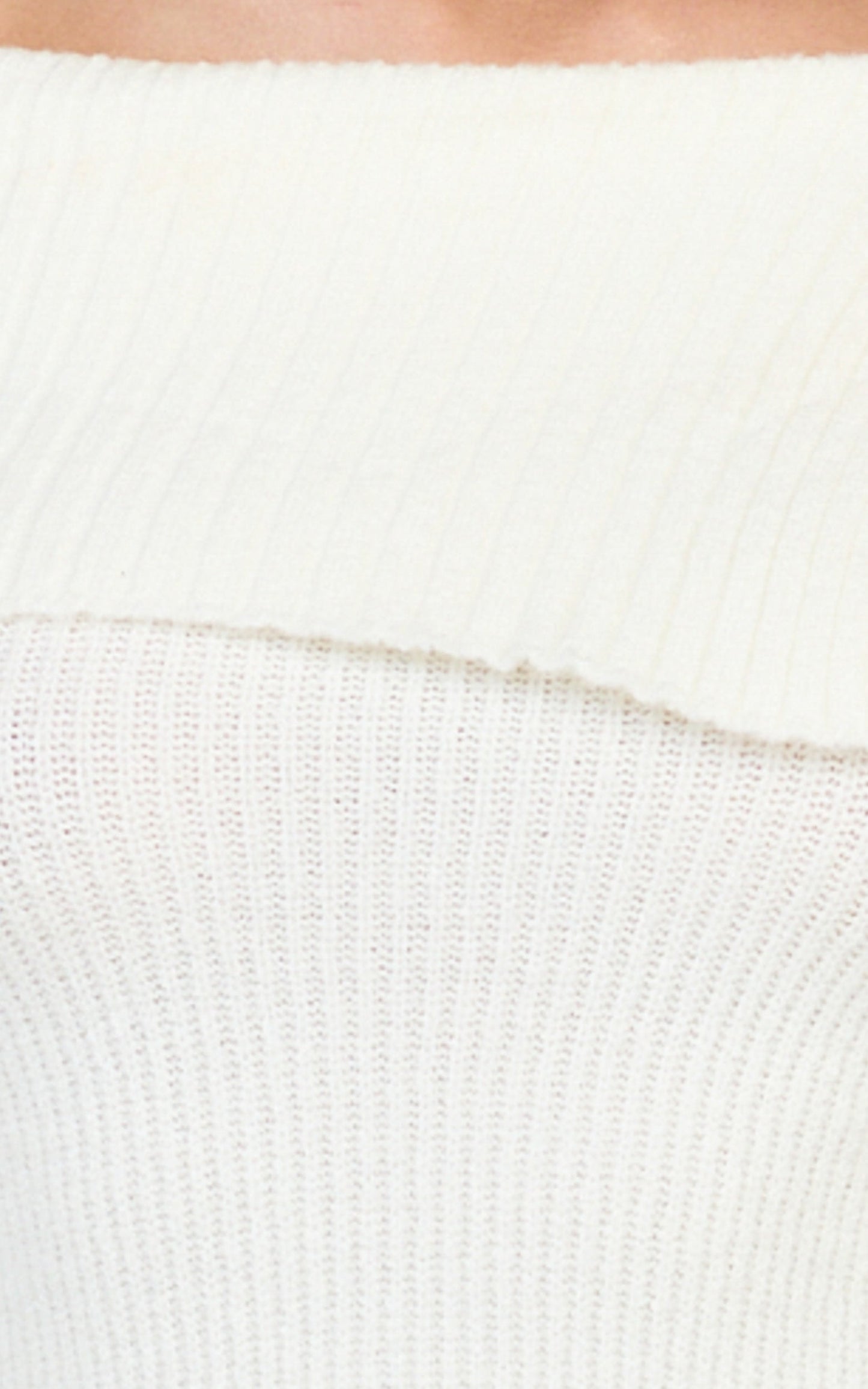 Tess Mini Dress - Asymmetric Off Shoulder Long Sleeve Knit Dress in Cream