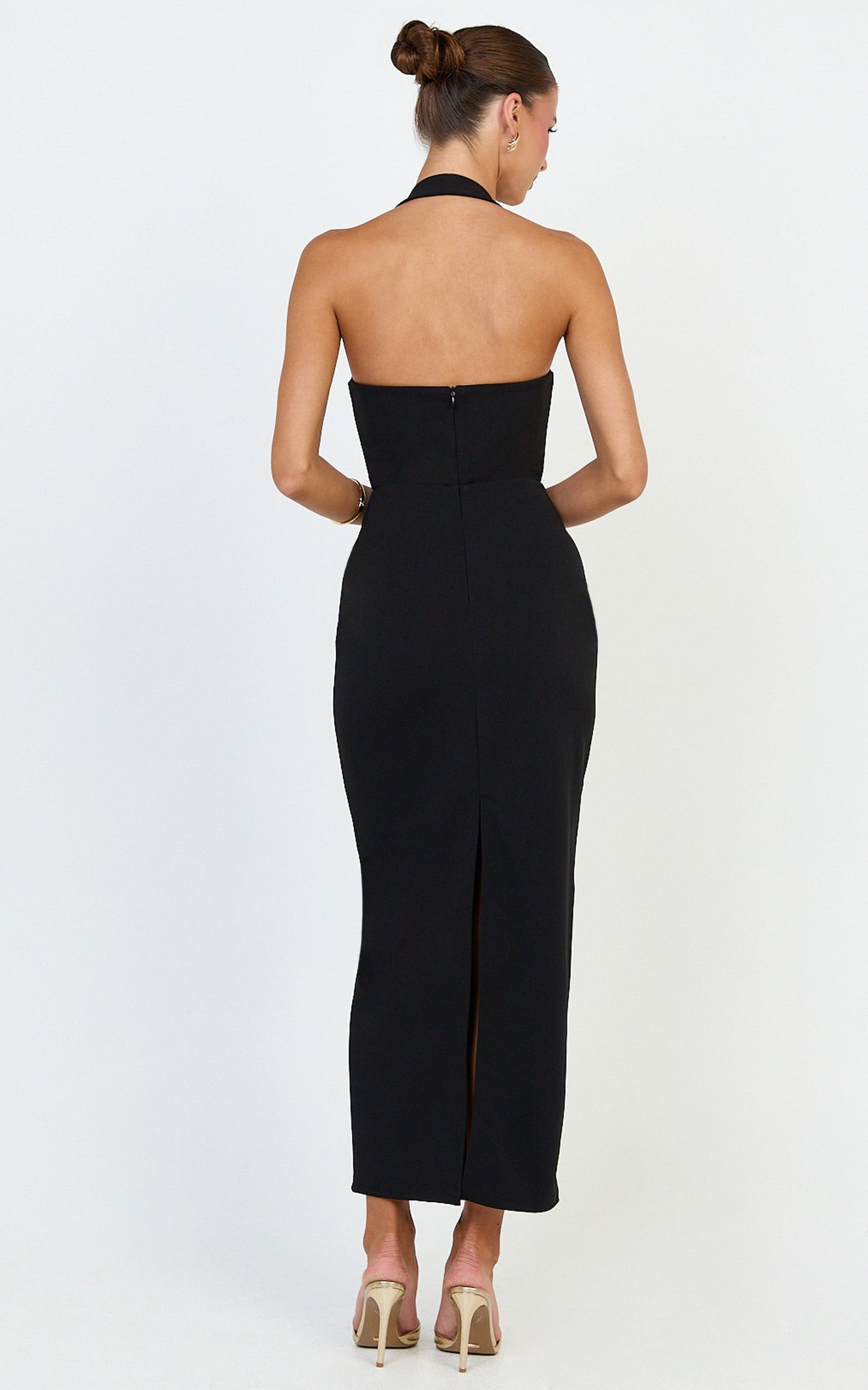 Holly Midi Dress - Halter Neck Column Dress in Black