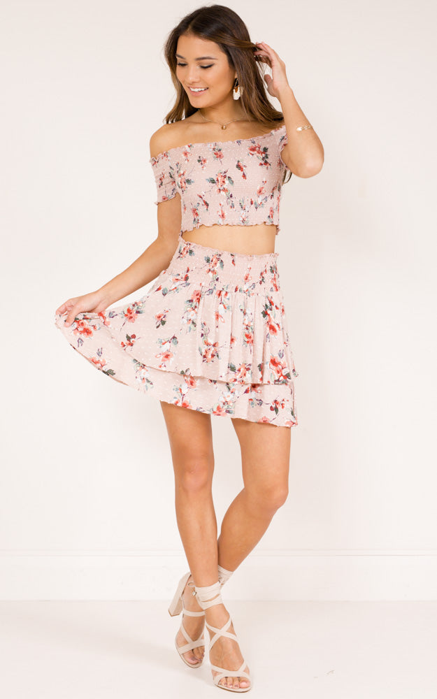 Change My Life Two Piece Set In Beige Floral