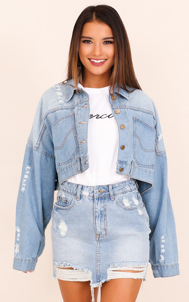 Living On The Edge Denim Jacket In Light Wash