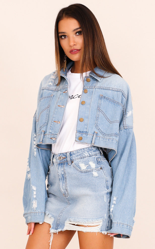 Living On The Edge Denim Jacket In Light Wash