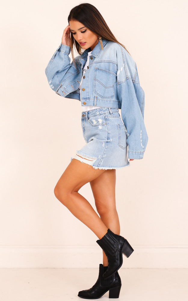 Living On The Edge Denim Jacket In Light Wash