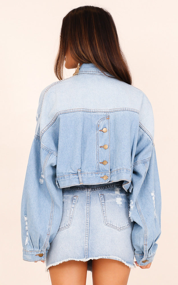 Living On The Edge Denim Jacket In Light Wash