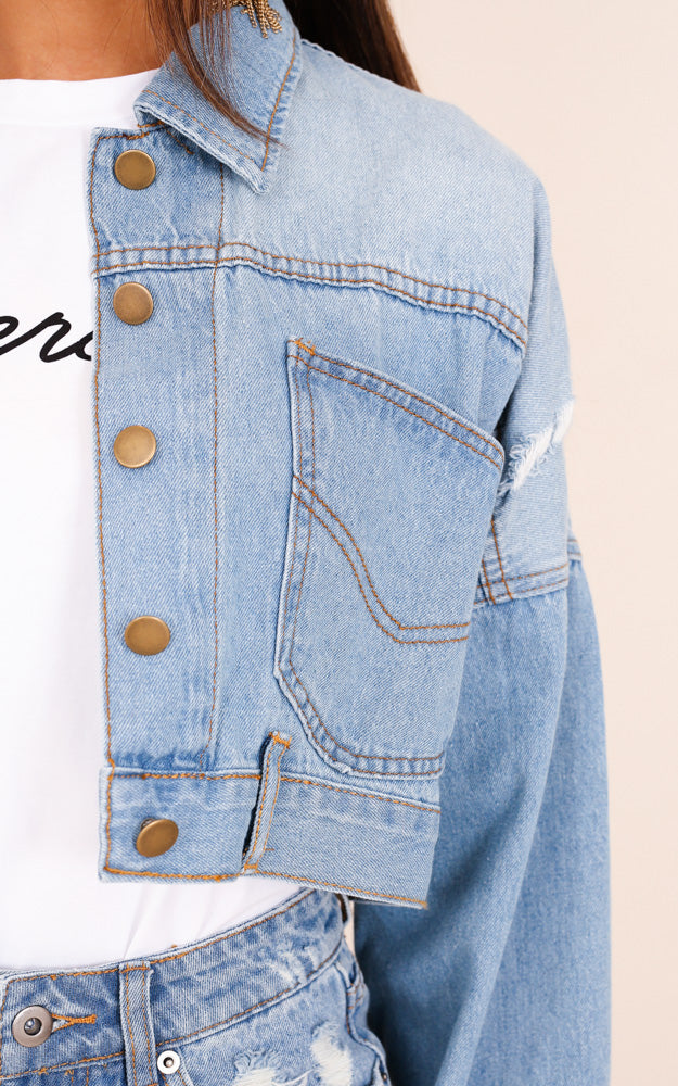 Living On The Edge Denim Jacket In Light Wash