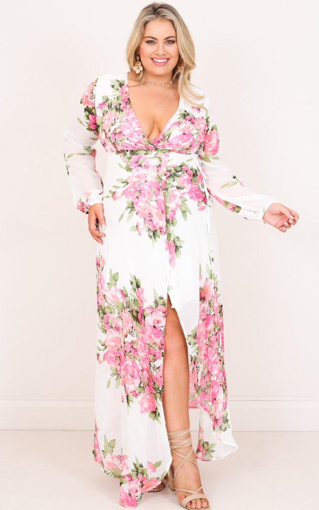 Autumn Falls Maxi Dress in White Floral