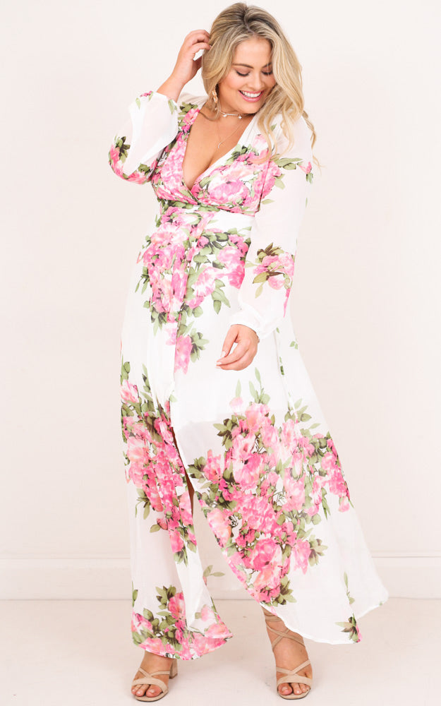 Autumn Falls Maxi Dress in White Floral