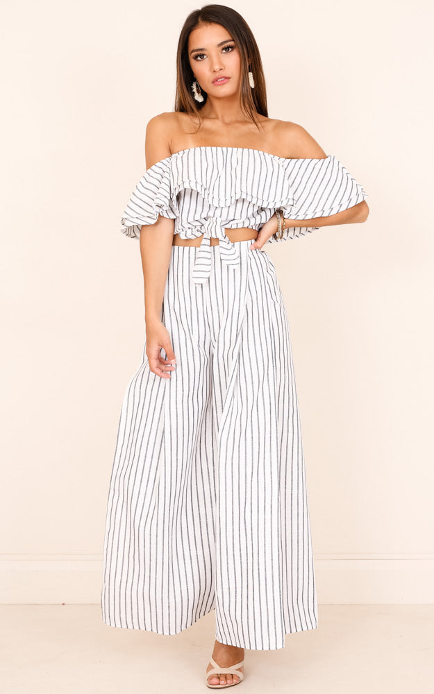 Count Your Lucky Stars Two Piece Set in White Stripe