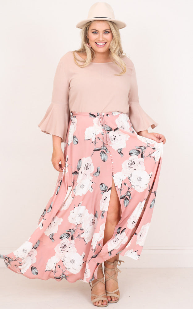 Flying On Neverland Maxi Skirt In Dusty Pink Floral