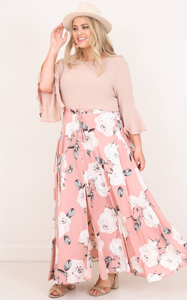 Flying On Neverland Maxi Skirt In Dusty Pink Floral
