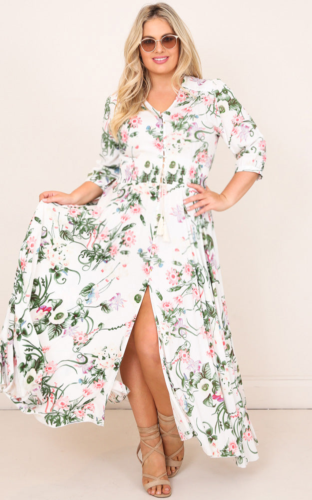 Lone Traveller Maxi Dress In White Floral