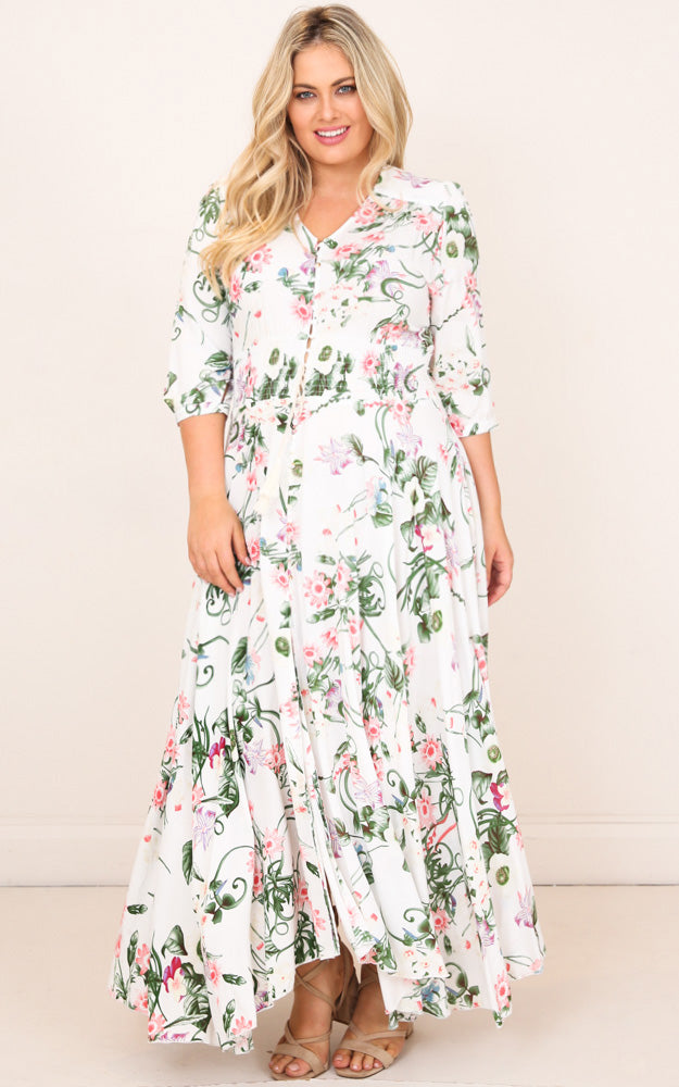 Lone Traveller Maxi Dress In White Floral
