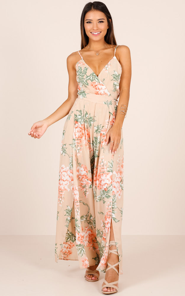 Never Want To Leave Jumpsuit In Beige Floral