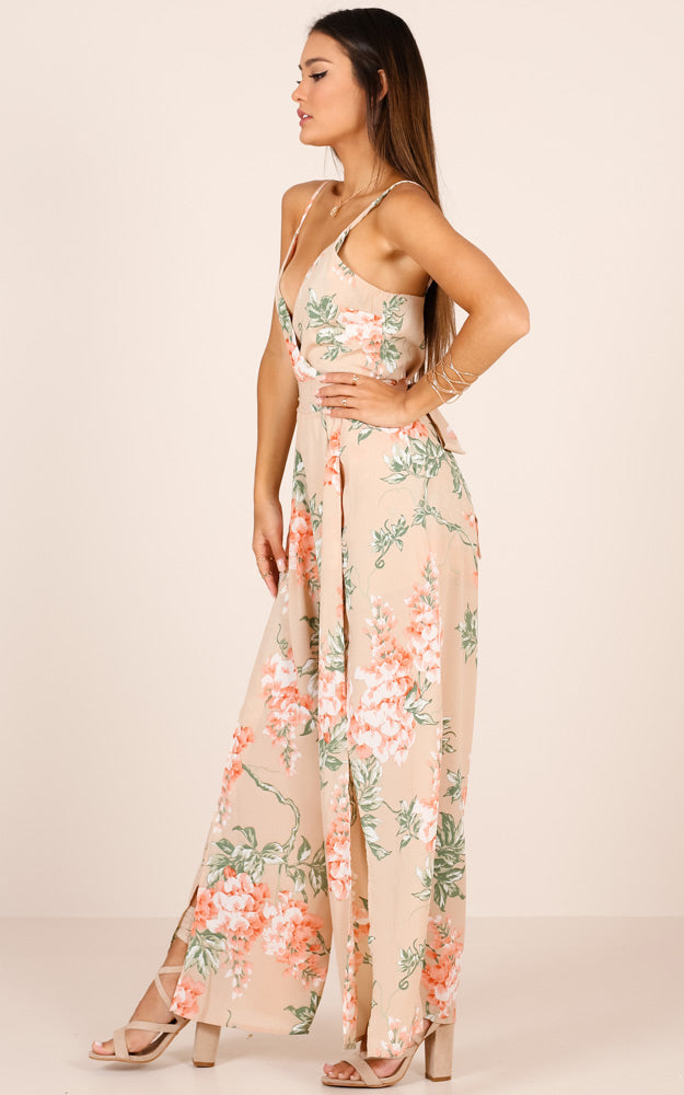 Never Want To Leave Jumpsuit In Beige Floral