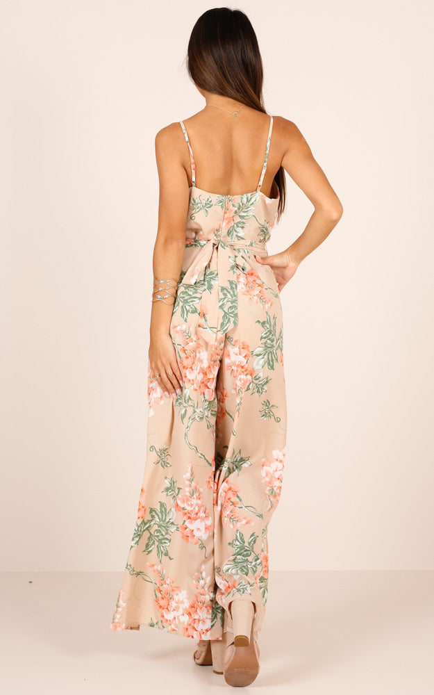 Never Want To Leave Jumpsuit In Beige Floral