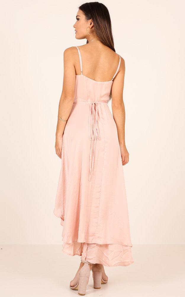 Between Fantasy Midi Dress in Blush Satin