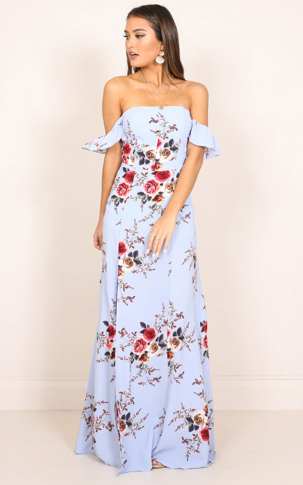 A Floral Affair Maxi Dress In Blue Floral