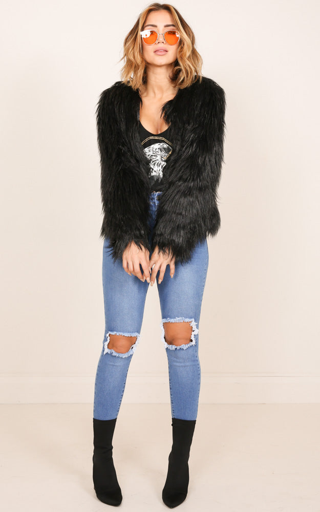 In Cold Blood Faux Fur Coat In Black