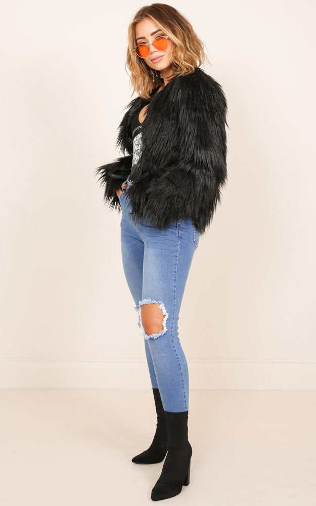 In Cold Blood Faux Fur Coat In Black
