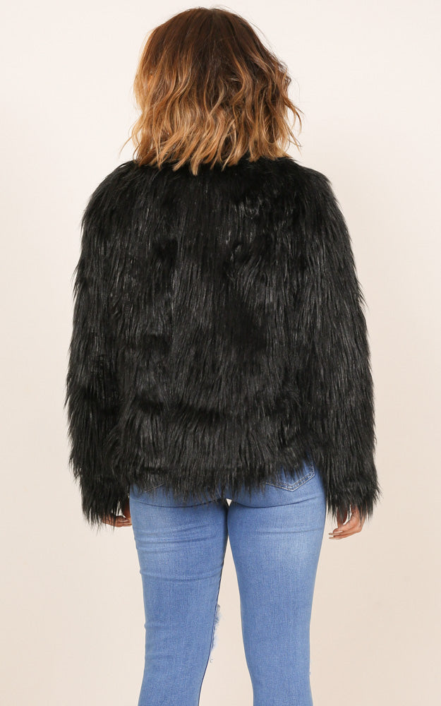 In Cold Blood Faux Fur Coat In Black