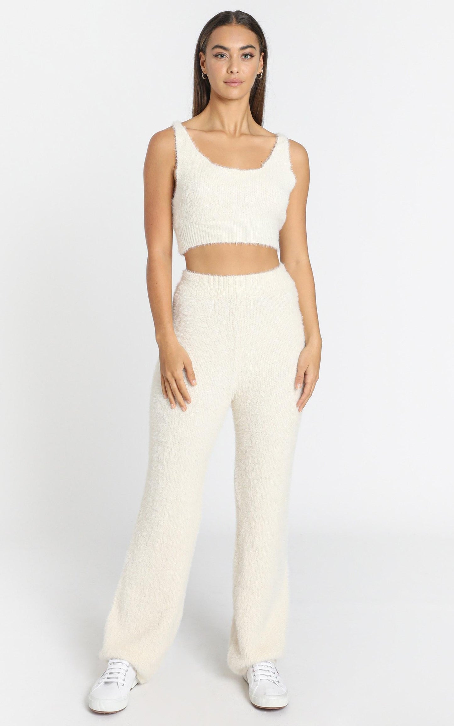 Athena Fluffy Knit Two Piece Set in Ivory