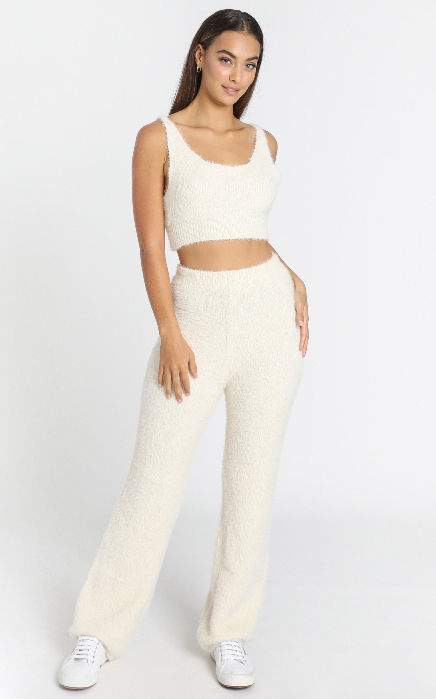 Athena Fluffy Knit Two Piece Set in Ivory