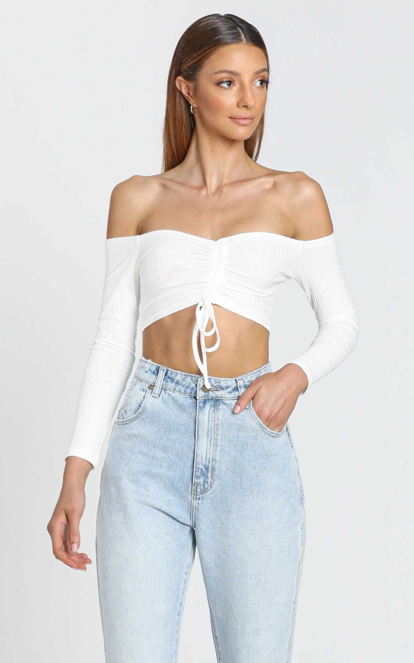 Karlo Ruched Front Top in White