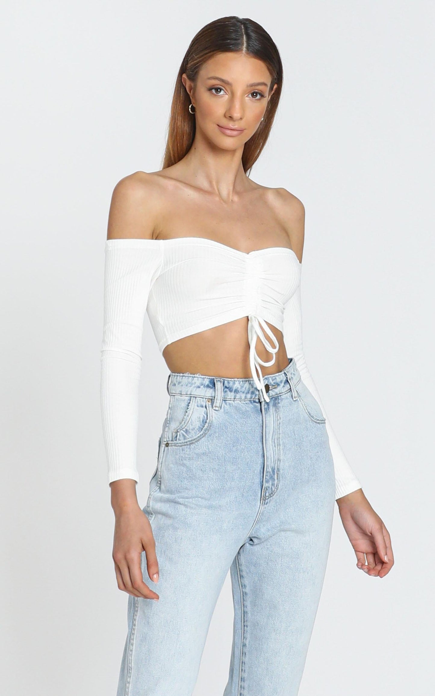 Karlo Ruched Front Top in White