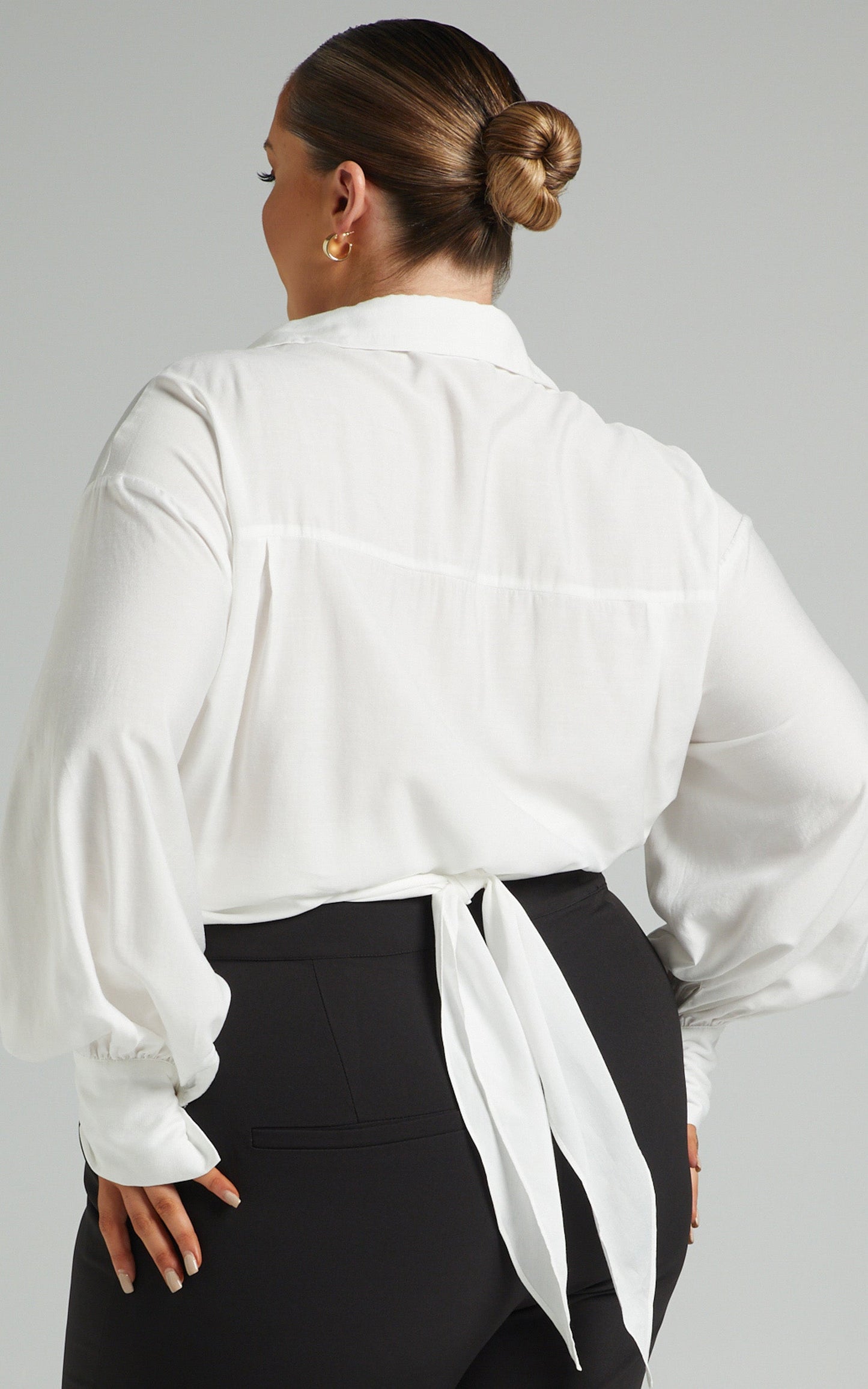 Ehrna Shirt - Twist Front Collared Long Sleeve Shirt in White