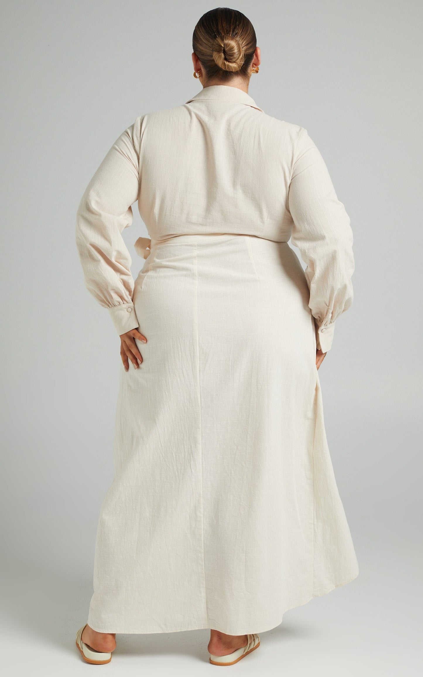Aeditha Midi Skirt - Linen Look Wrap Skirt in Off White