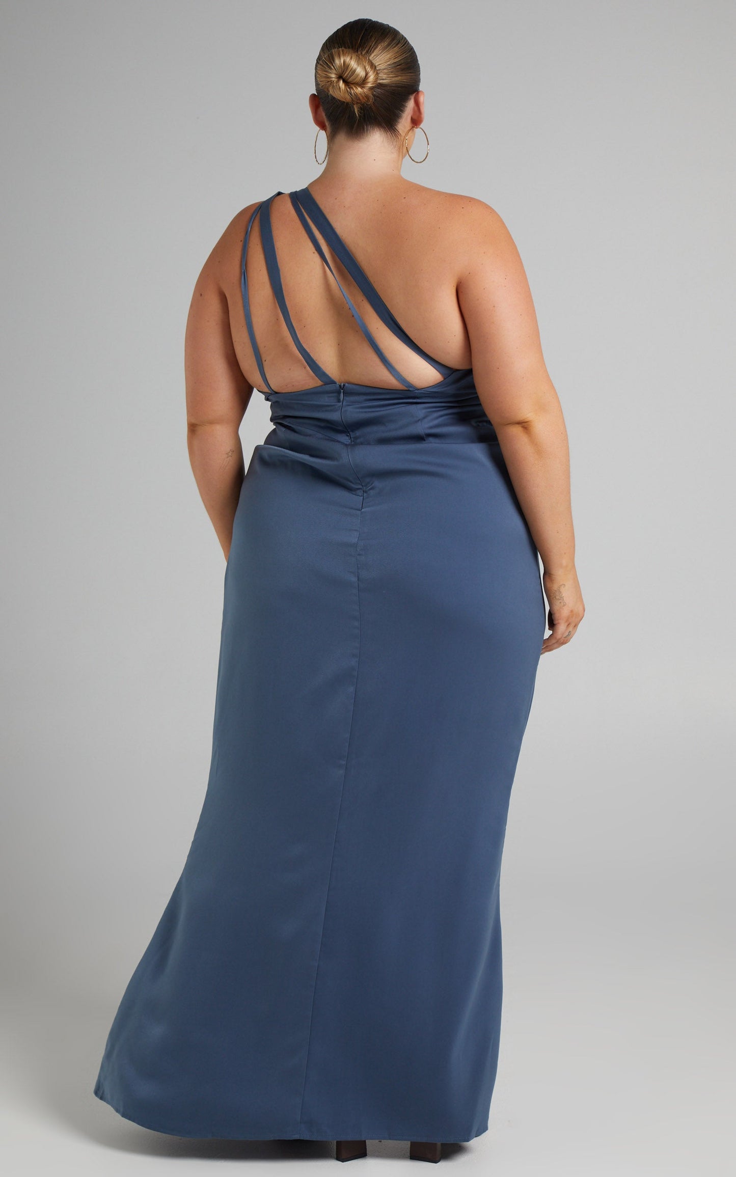 Sandara Maxi Dress - One Shoulder Strappy Back Dress in Steel Blue
