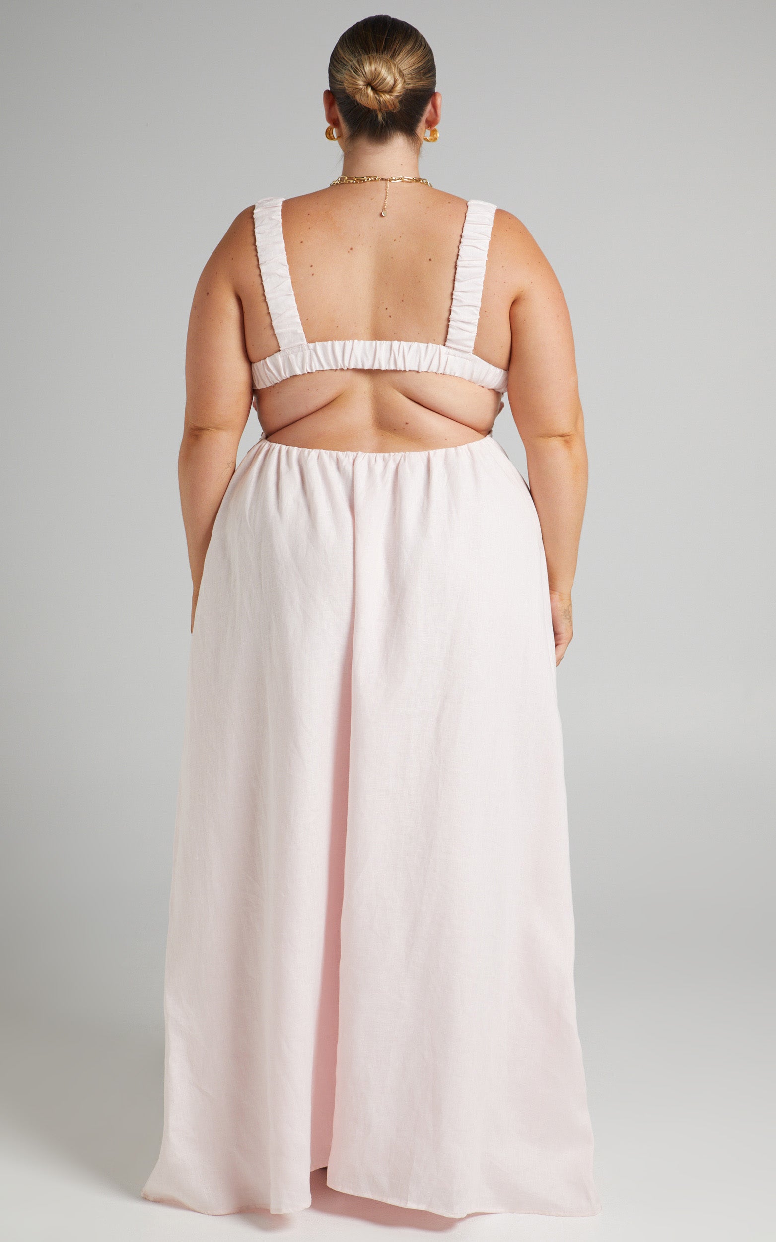 Amalie The Label - Lucia Linen Elasticated Strap Backless Maxi Linen Dress in Off White