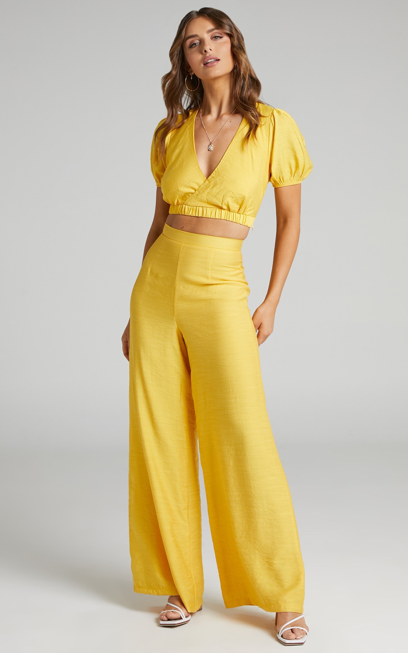 Ariha High Waist Wide Leg Pants in Yellow