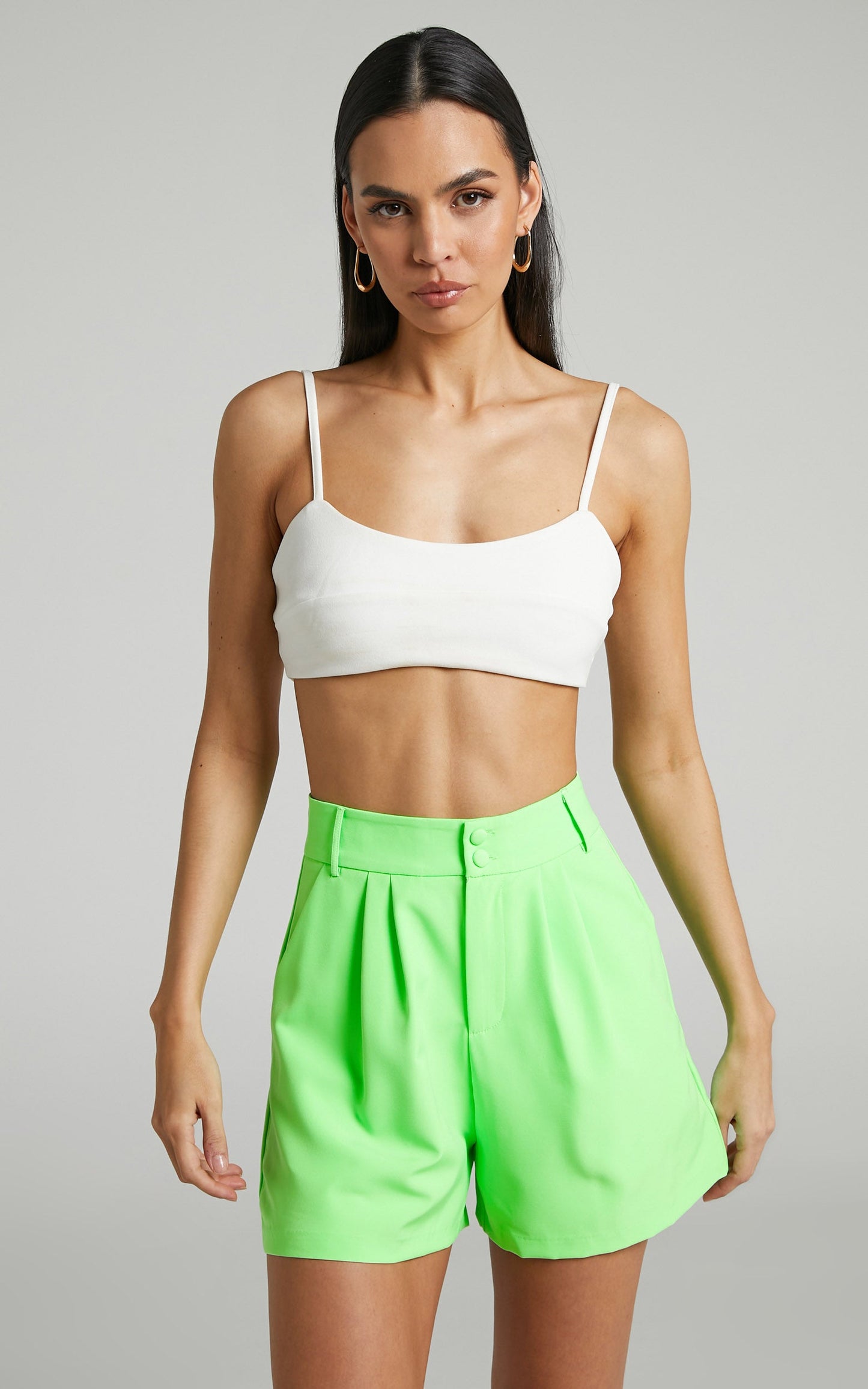 Ashesha High Waisted Tailored Suiting Shorts in Green