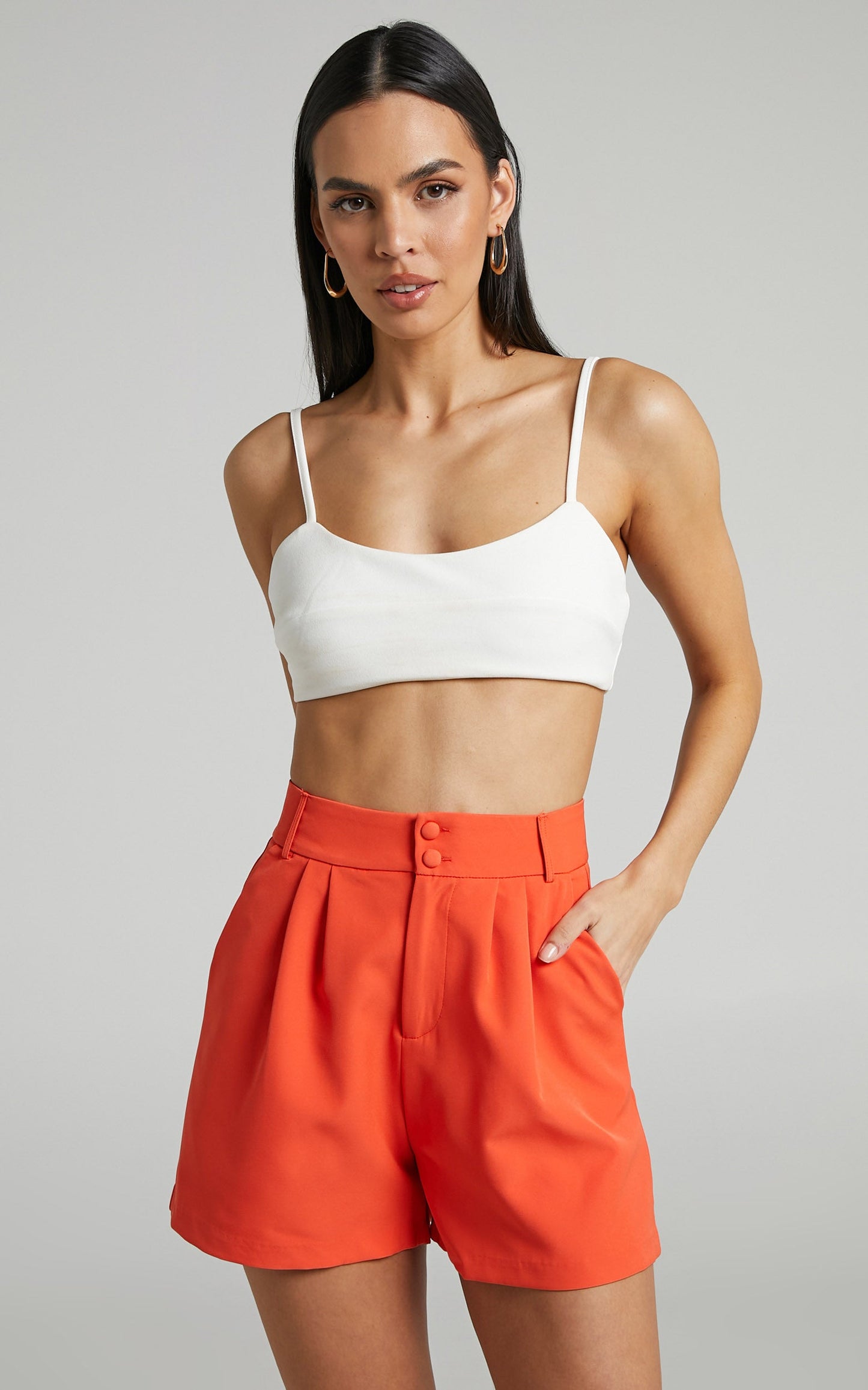 Ashesha High Waisted Tailored Suiting Shorts in Oxy Fire