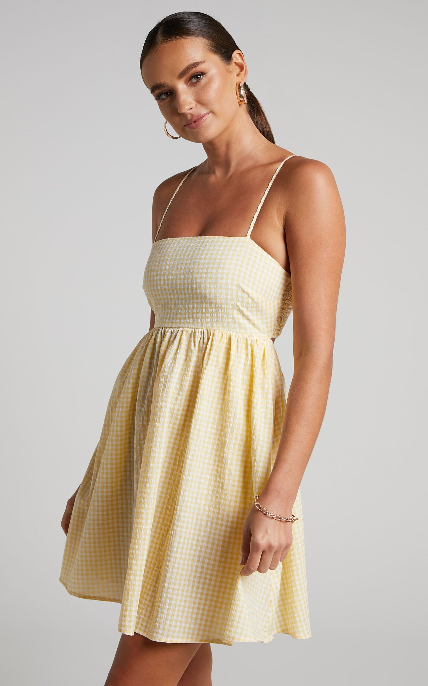 Augusta Mini Dress - Shirred Back Babydoll Dress in Butter Yellow