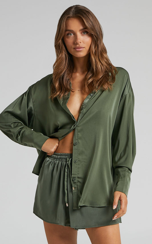 Azurine Shirt - Oversized Button Up Shirt in Olive
