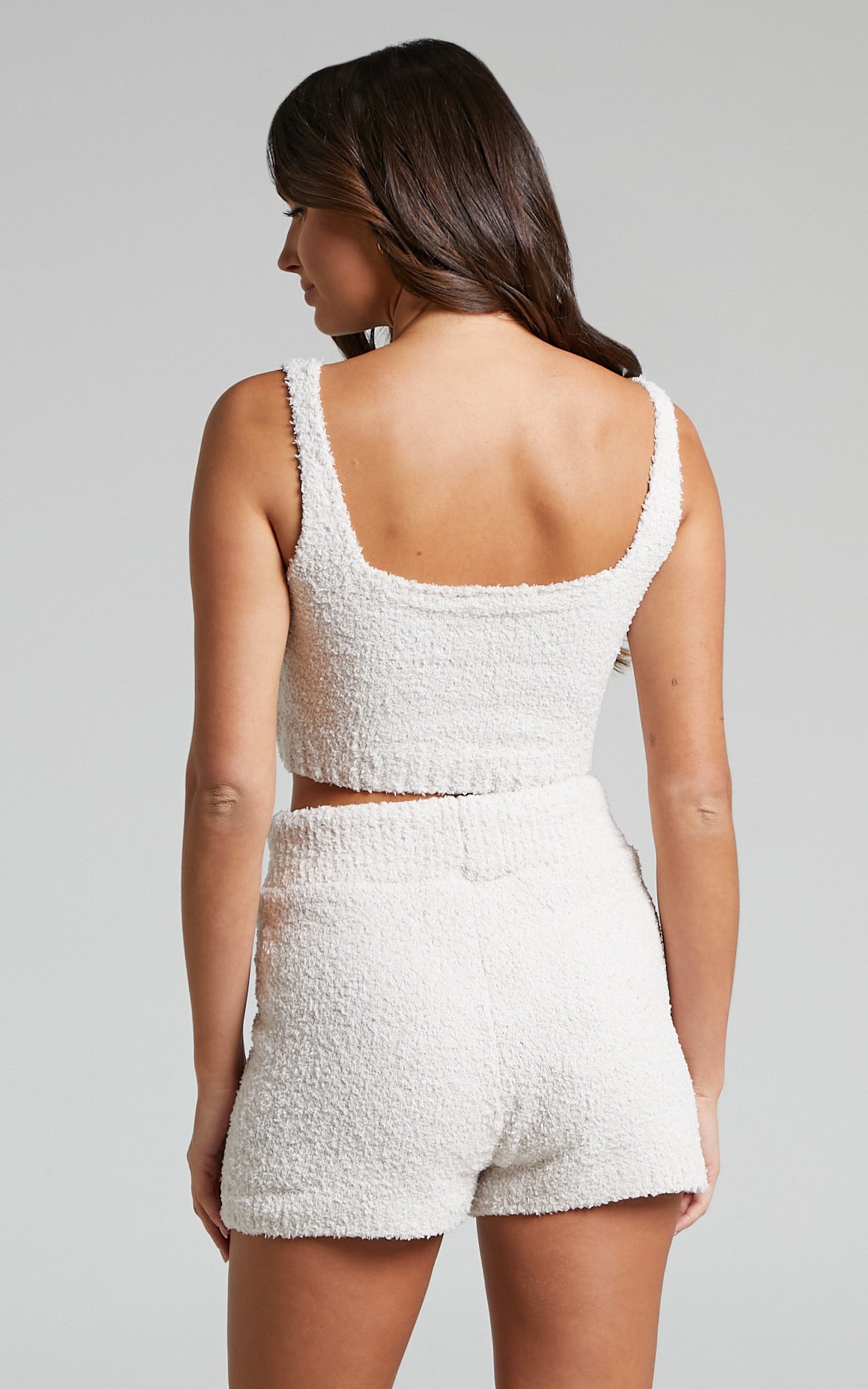 Bhesty Two Piece Set - Knit Crop Top and Drawstring Shorts Set in SAND