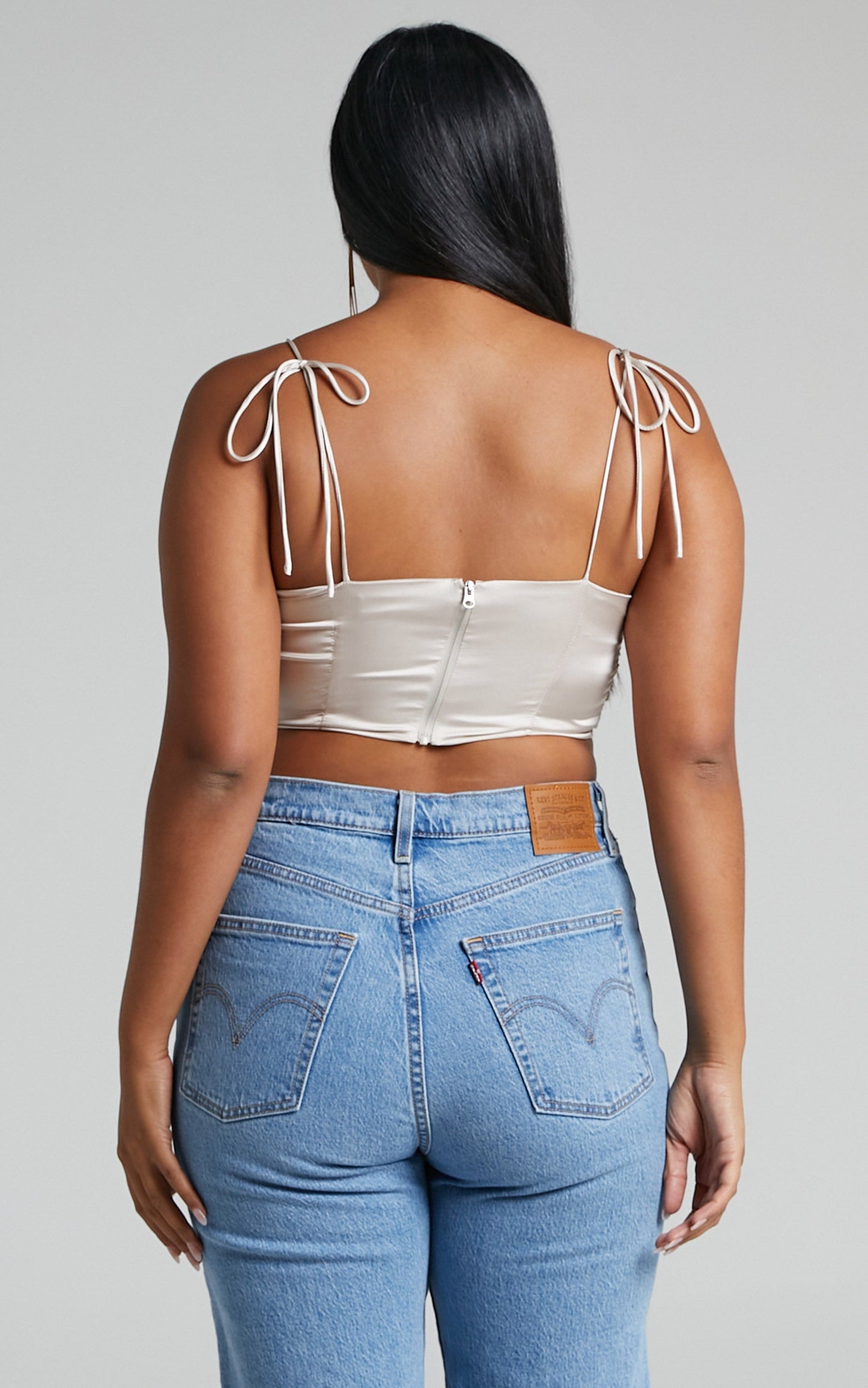 Blessy Strappy Fitted Satin Crop Top in Cream