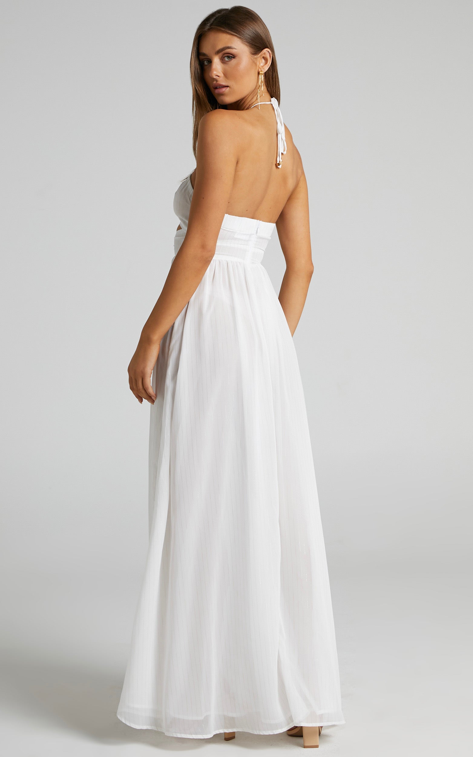Chaimbers Midi Dress - Twist Halter Neck Dress in White