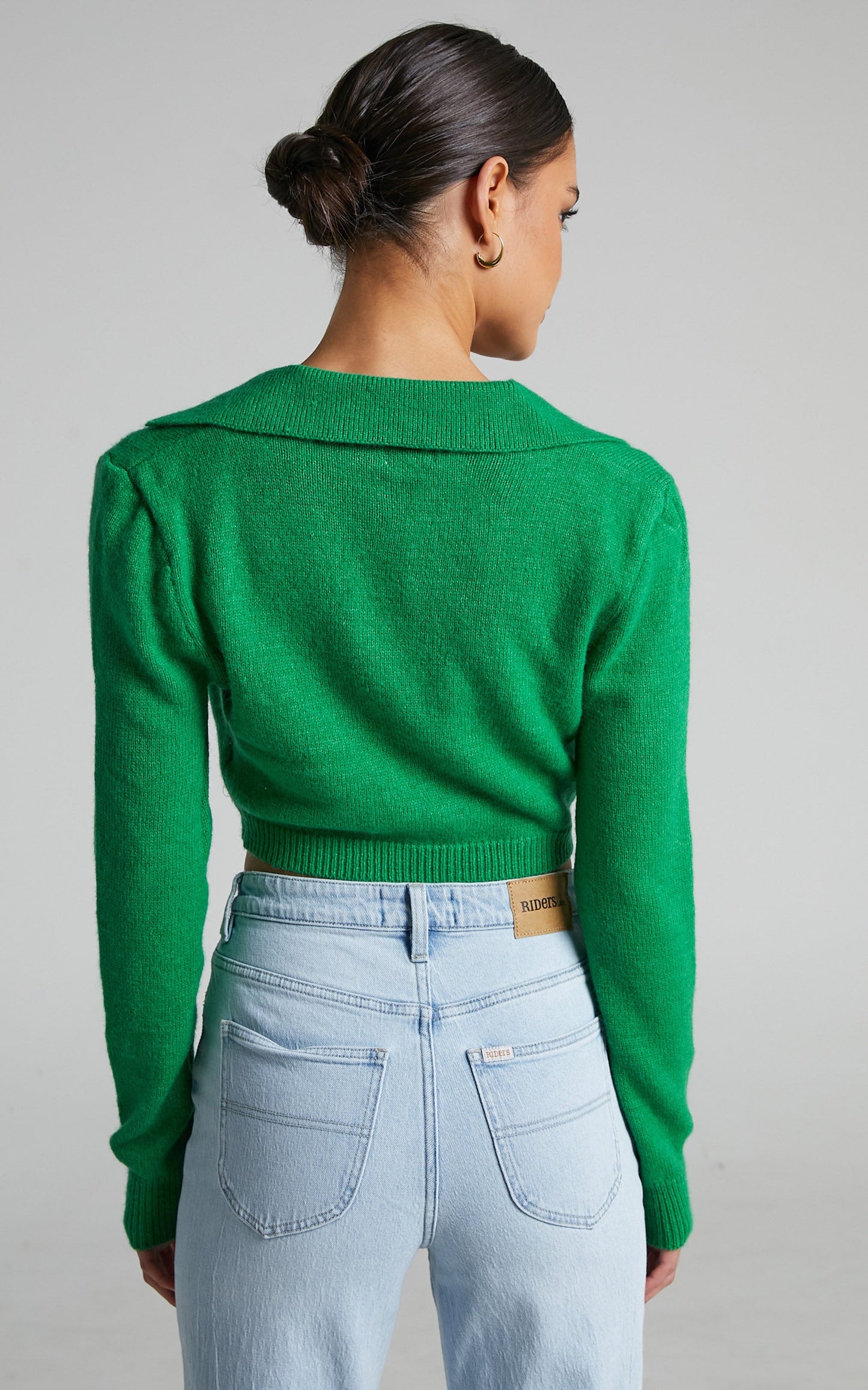 Clarisse Collared Crop Cardigan in Green