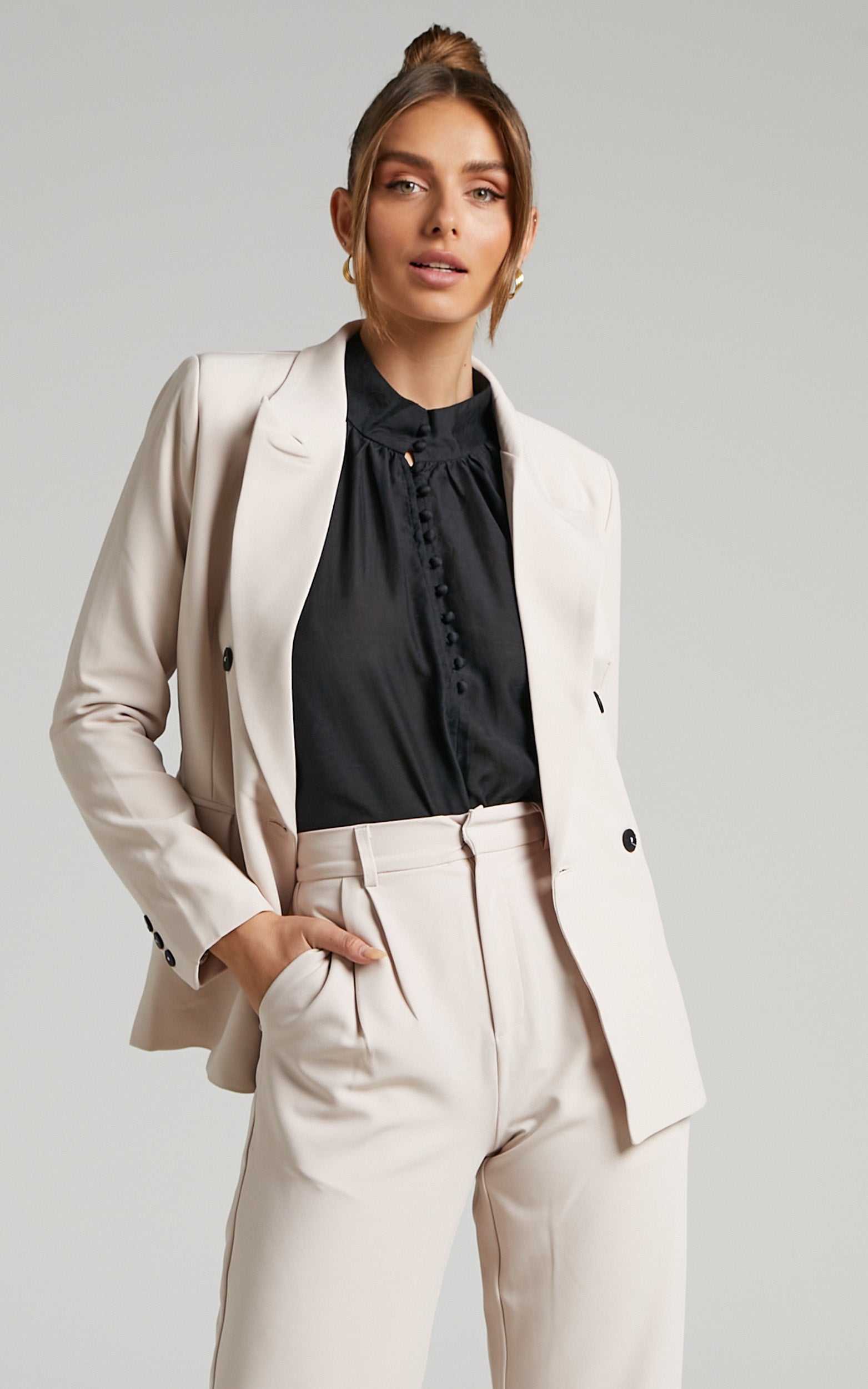 Davena Double Breasted Blazer in Sand