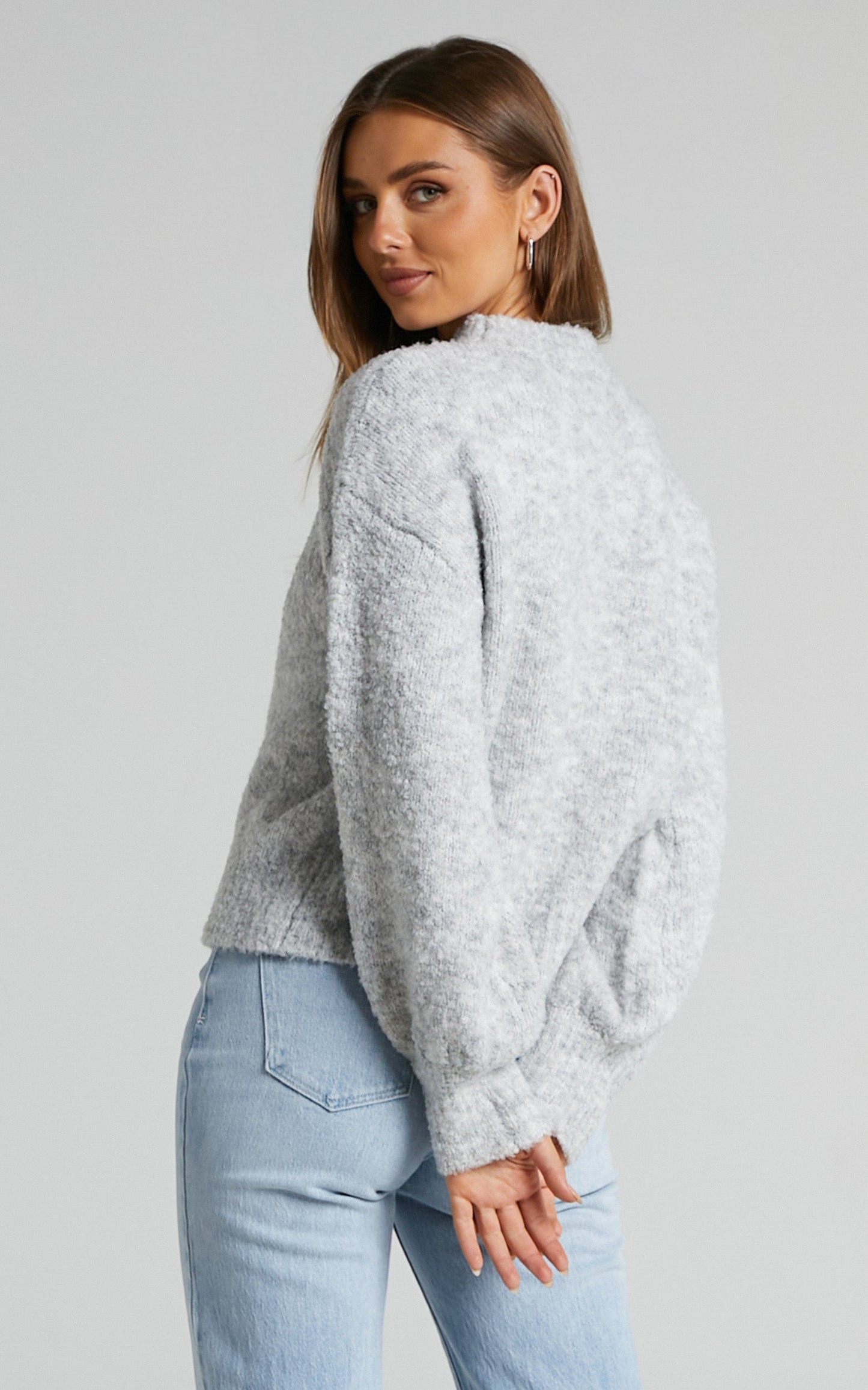 Ebonie Jumper - Long Balloon Sleeve Jumper in Grey