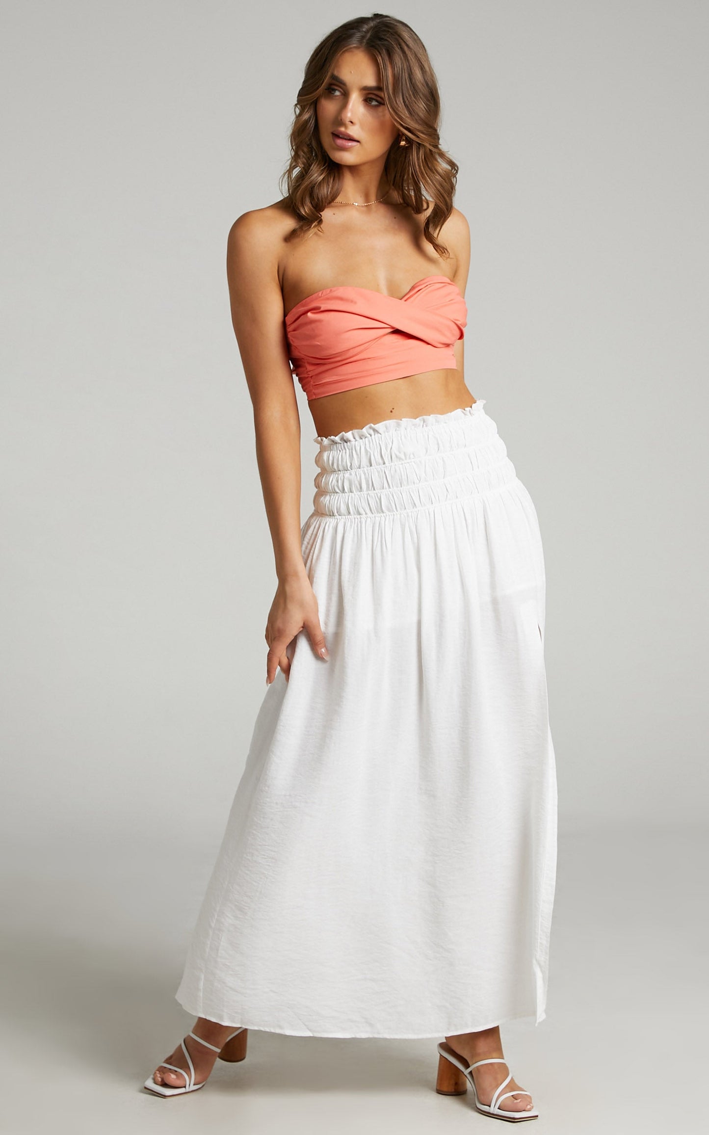 Everlene Ruched Maxi Skirt in White