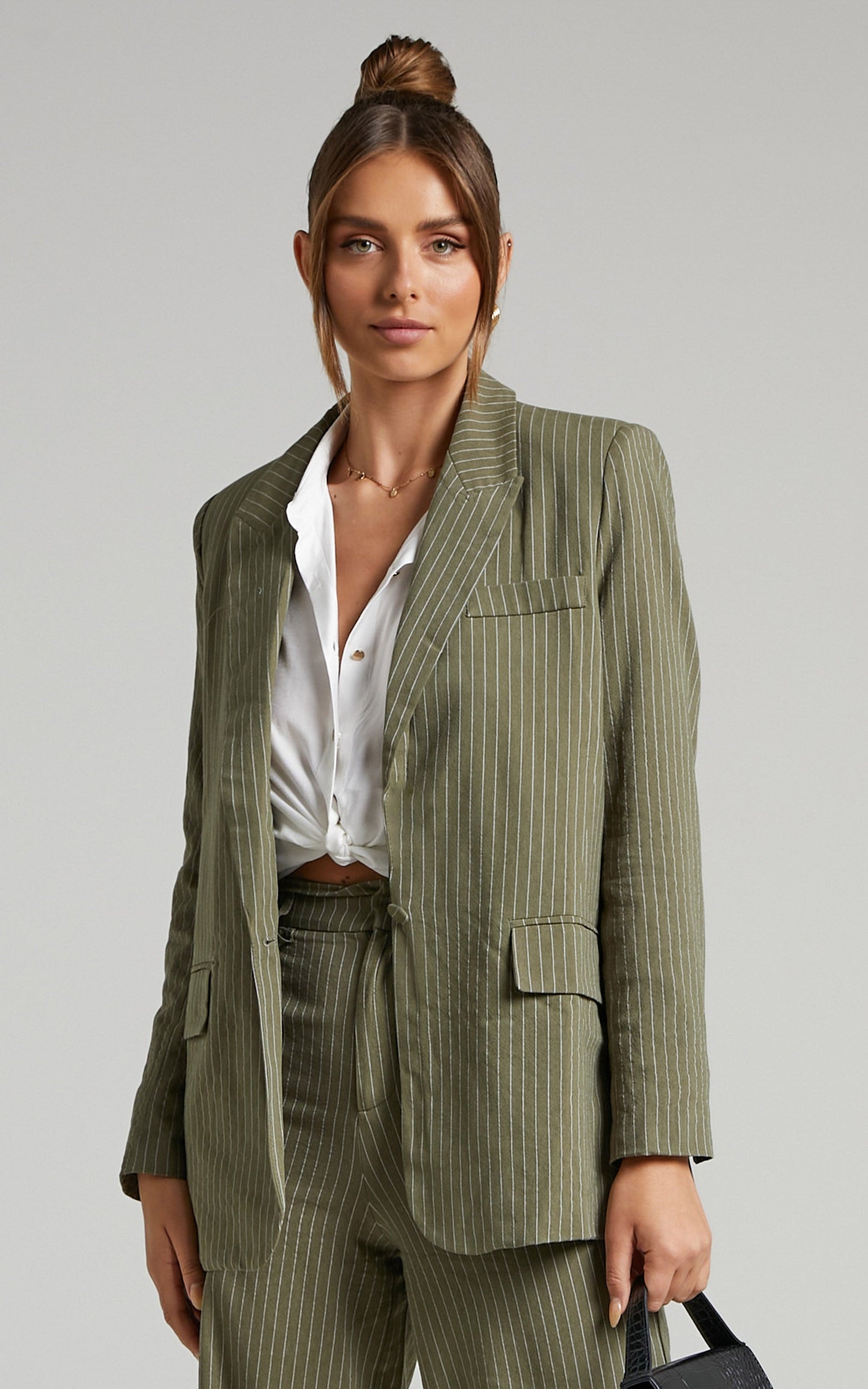 Florencia Pinstripe Blazer in Olive