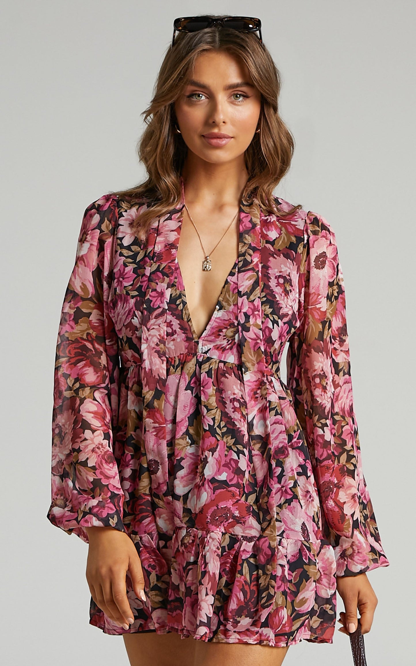 Janessa Tie Front Shift Mini Dress in Boudoir Blooms