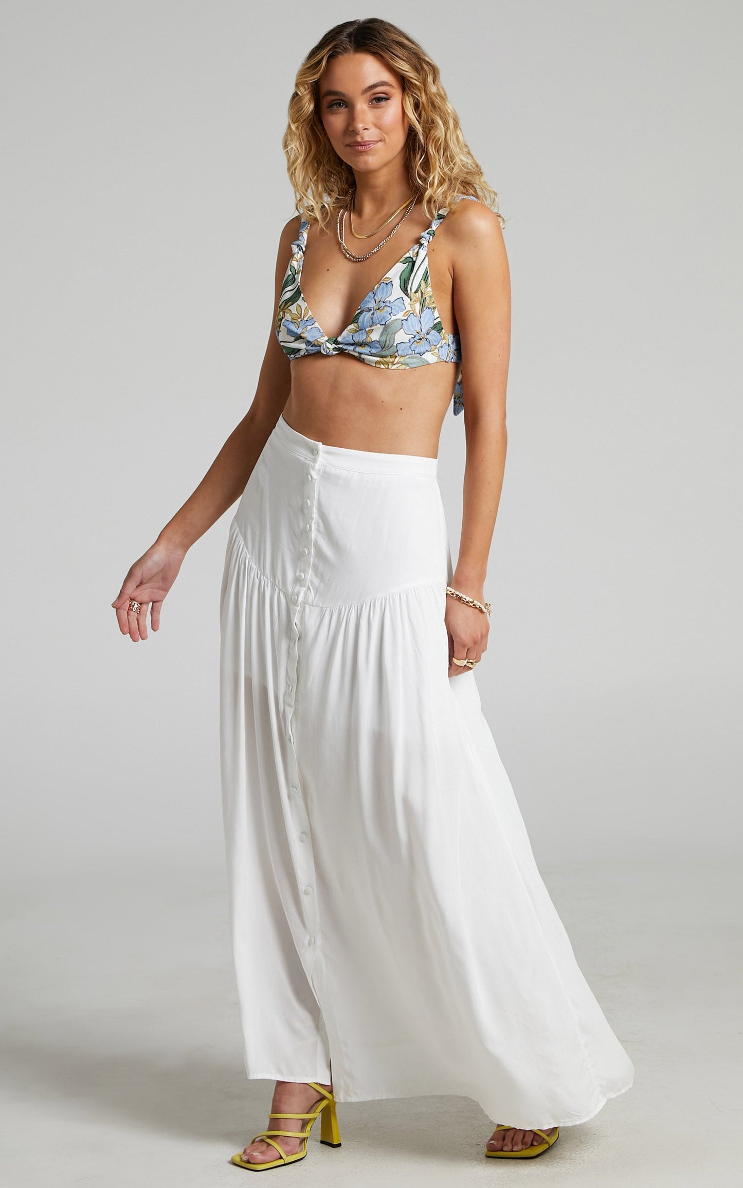 Knoxlee Drop Waist Maxi Skirt in Off White