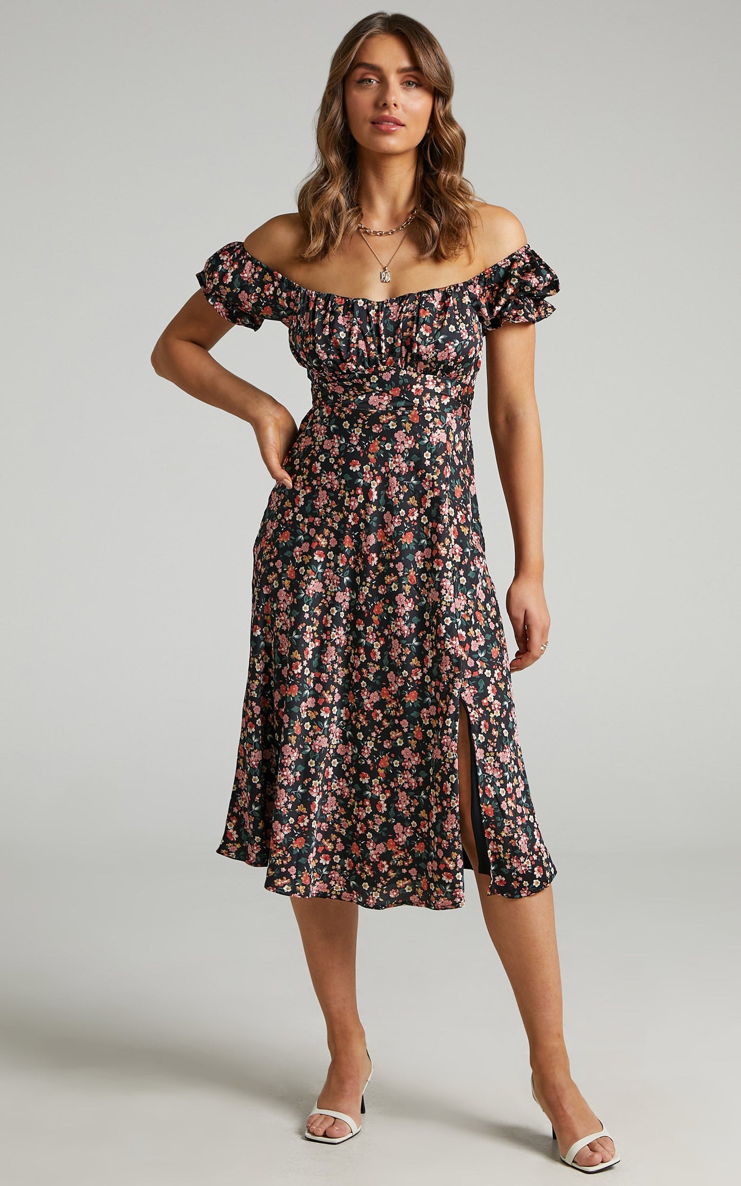 Kordyn Midi Dress in Black Floral