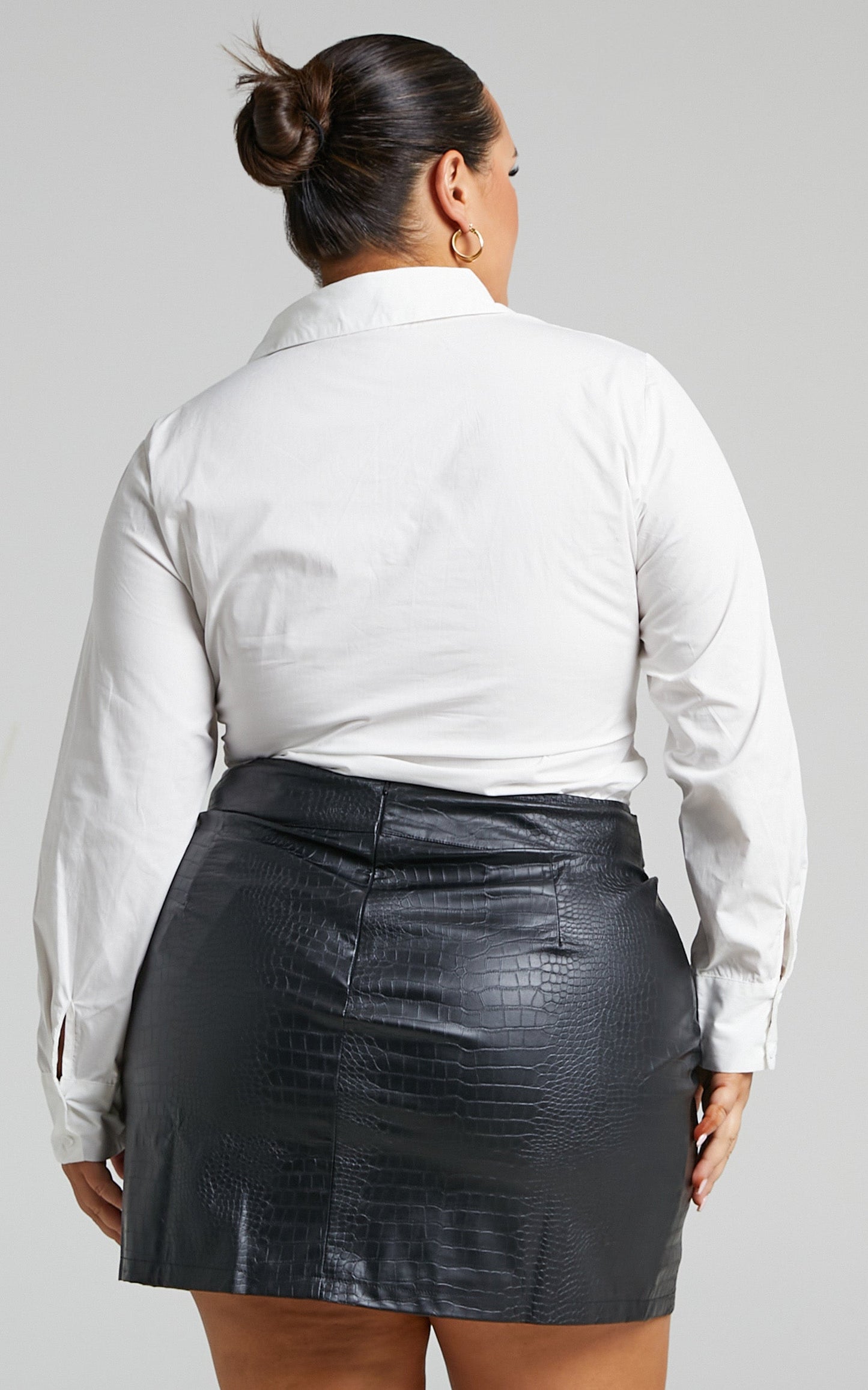 Leonara Mini Skirt - Faux Leather Croc Embossed Belted Skirt in Black