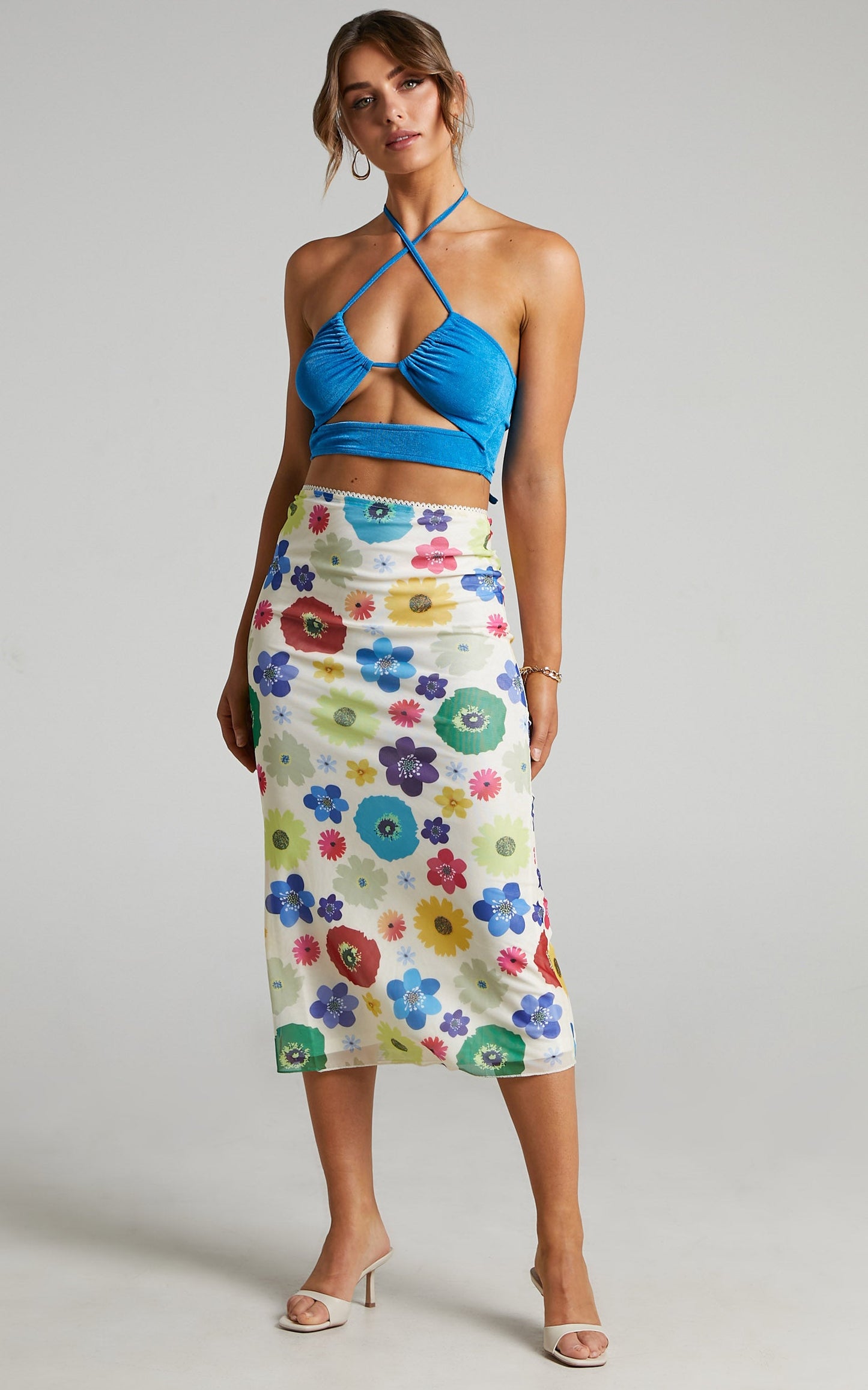 Leontine Top - Cropped Cut out Halter Top with ties in Blue